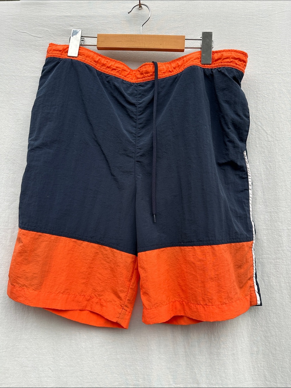 Chaps Navy and Orange Colorblock Swim Trunks